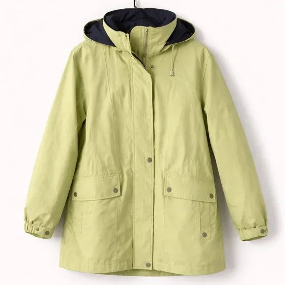 $180 London Fog Sage Green Hooded Utility Rain Jacket Size 12 - Picture 2 of 9